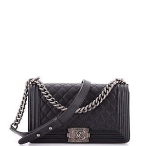 Chanel Old Medium Boy Flap Bag Quilted Caviar